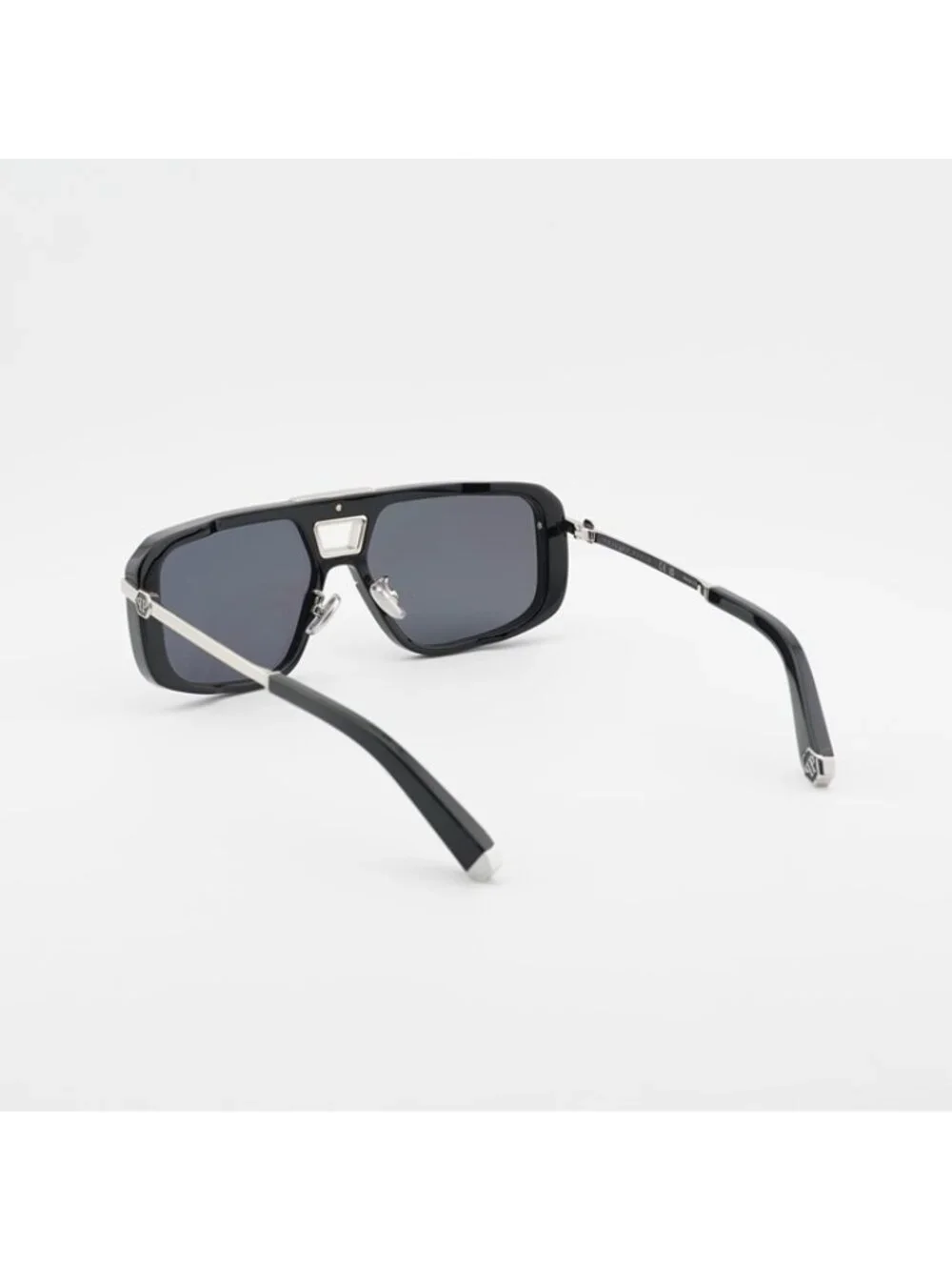 Philipp Plein SPP008M 0700 Sunglasses Shiny Black Aviator Frame, Grey Lenses - Picture 9 of 10